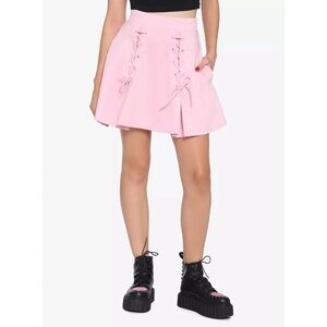 Hot Topic Skirt Pink Lace-Up Skater Mini Large L